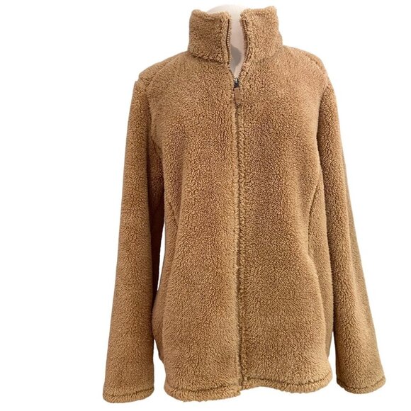 Cloudveil Unisex XL Tan teddy faux Sherpa Fleece Zip-Up Teddy Jacket Shaket cozy - Picture 2 of 14